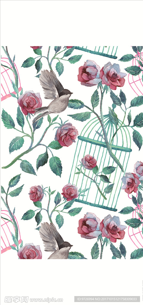 植物花朵花卉花鸟四方连续底纹