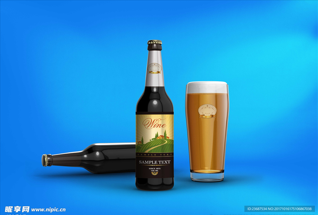 VI样机智能贴图模版酒瓶