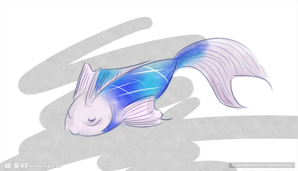手绘蓝紫色鱼