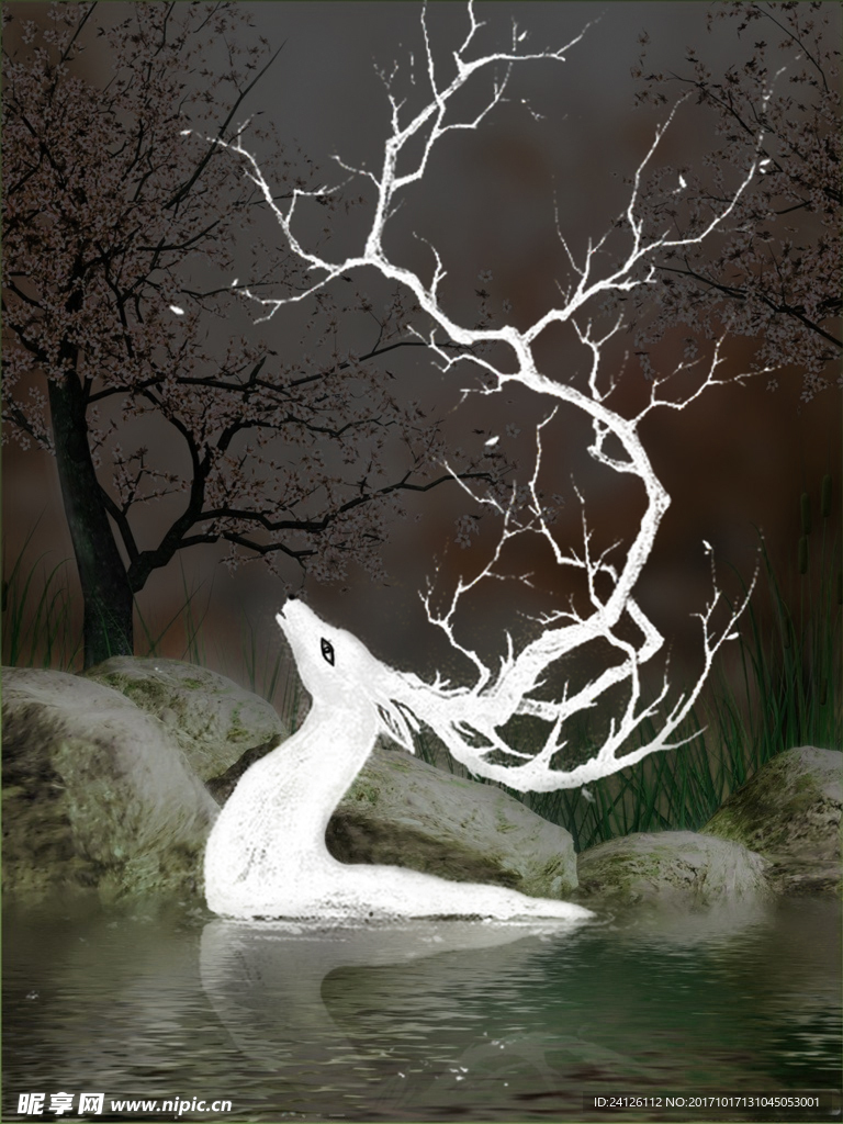 麋鹿 白色光影麋鹿 唯美麋鹿