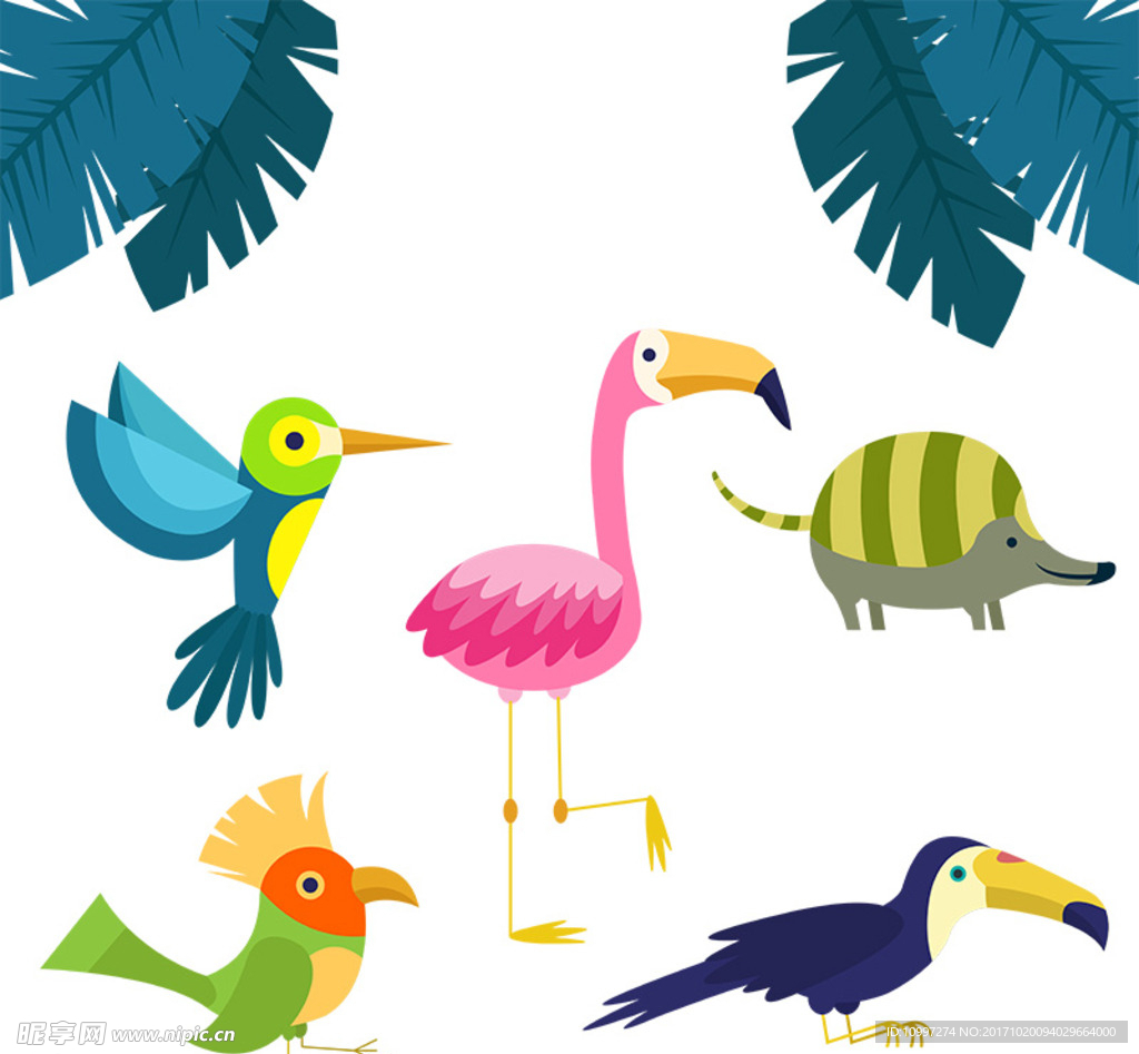 5款卡通热带动物矢量素材