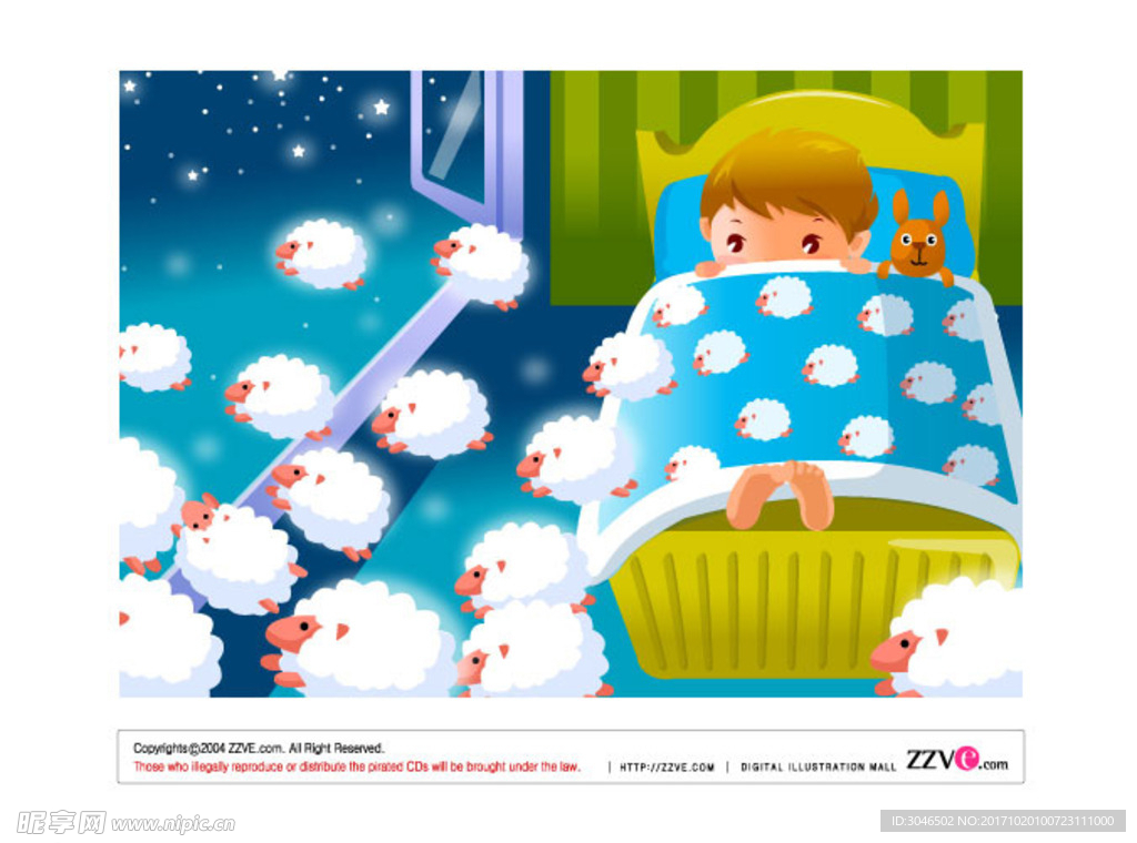 夜空下失眠儿童数绵羊动漫