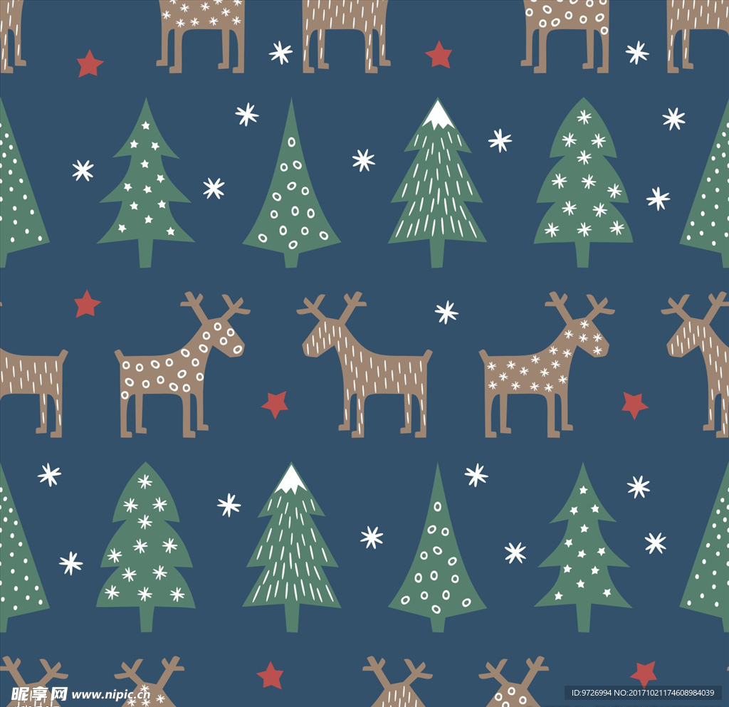 鹿剪影大树四方连续底纹