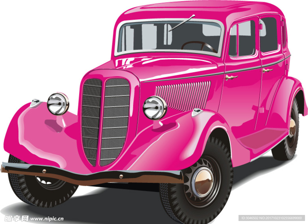 玫红色卡通老爷车