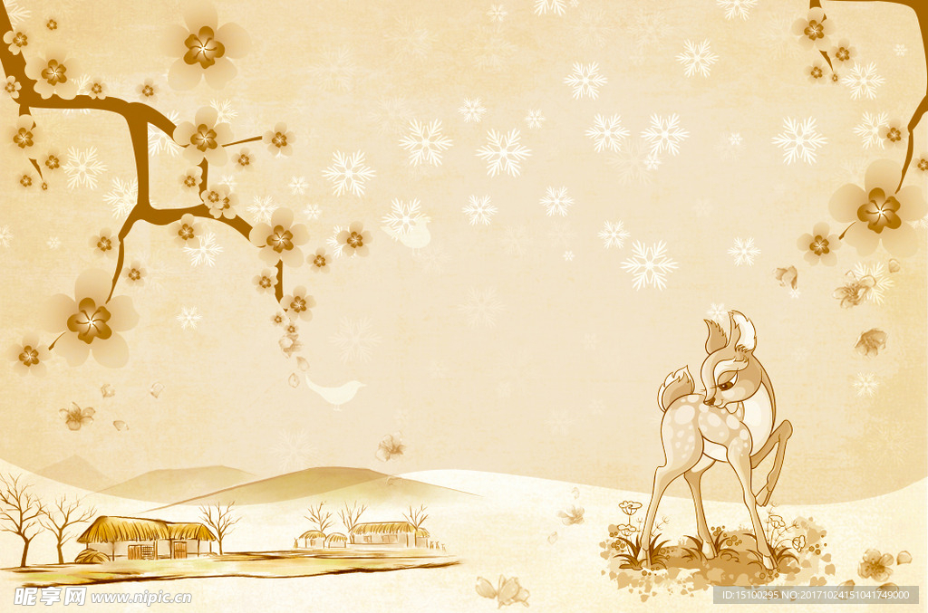 现代简约鹿林背景墙装饰画