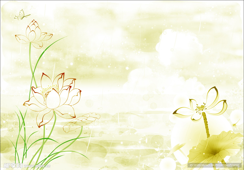 梦幻清雅荷花背景墙