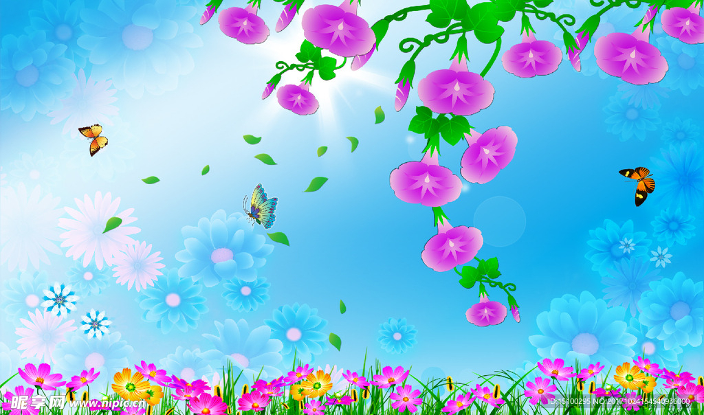 梦幻花卉花朵牵牛花背景墙