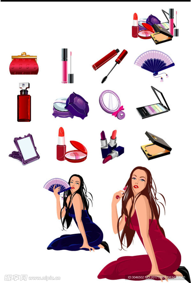 化妆品手绘矢量图标