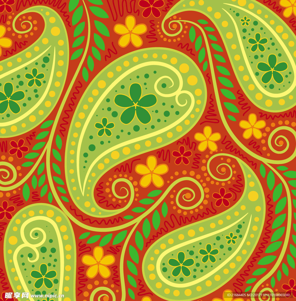 鲜艳红绿波西米亚底纹