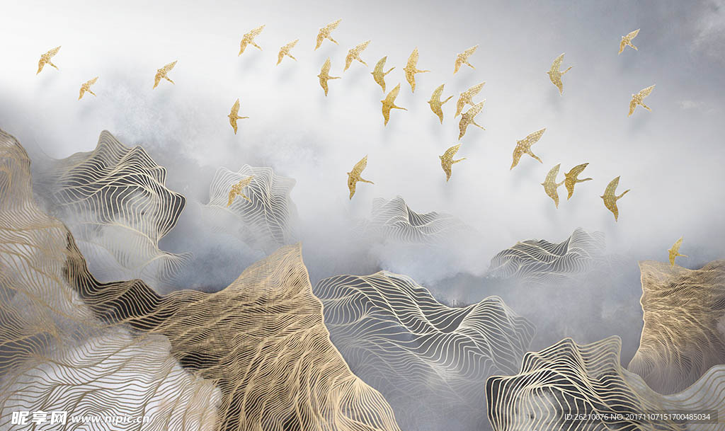 曲线抽象山水新中式背景墙