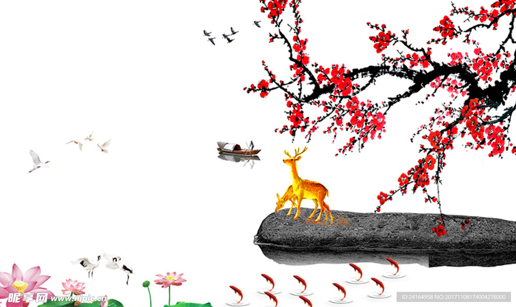 中国风山水中式客厅电视