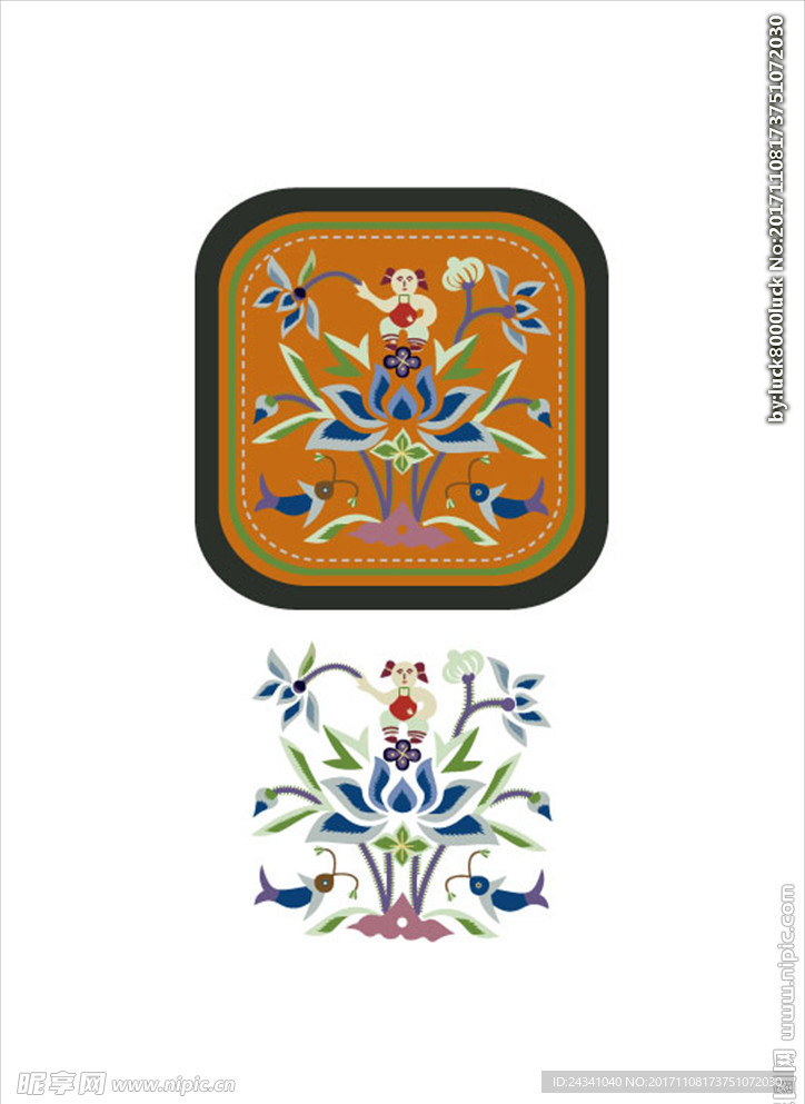 莲花刺绣 小人民族风