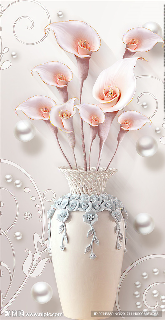 浮雕立体简约家和富贵马蹄莲花瓶