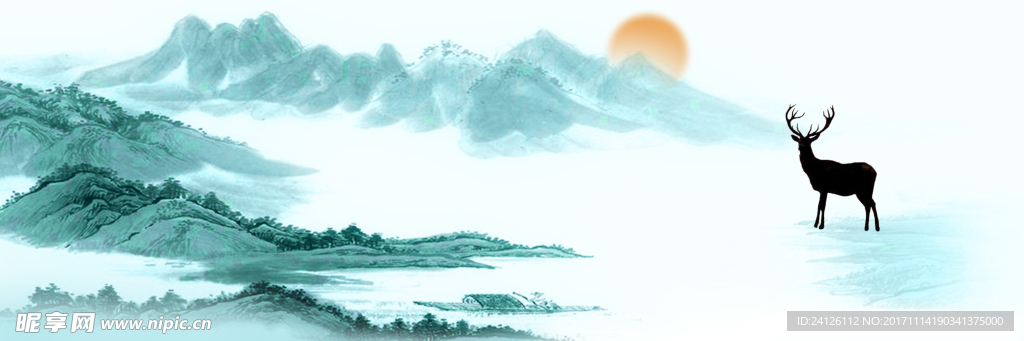 山鹿 日出 水墨麋鹿 麋鹿光影