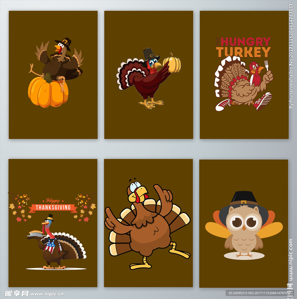 感恩节手绘火鸡素材