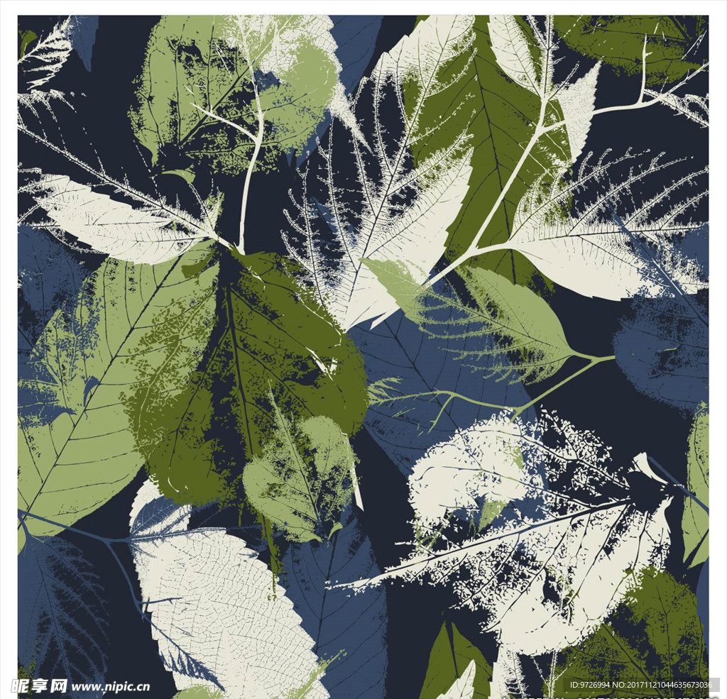 手绘树叶矢量图四方连续底纹