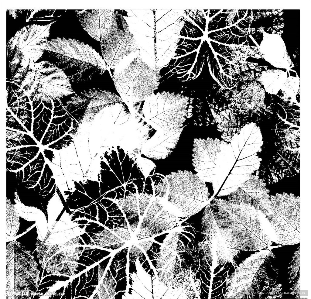 手绘树叶矢量图四方连续底纹