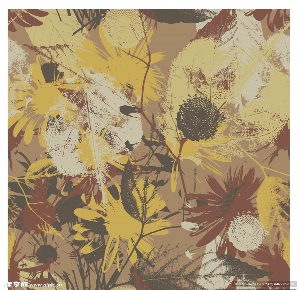 手绘树叶矢量图四方连续底纹