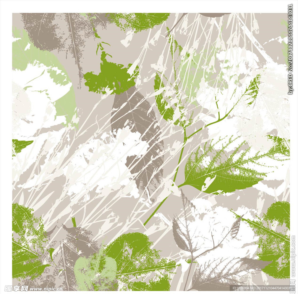 手绘树叶矢量图四方连续底纹