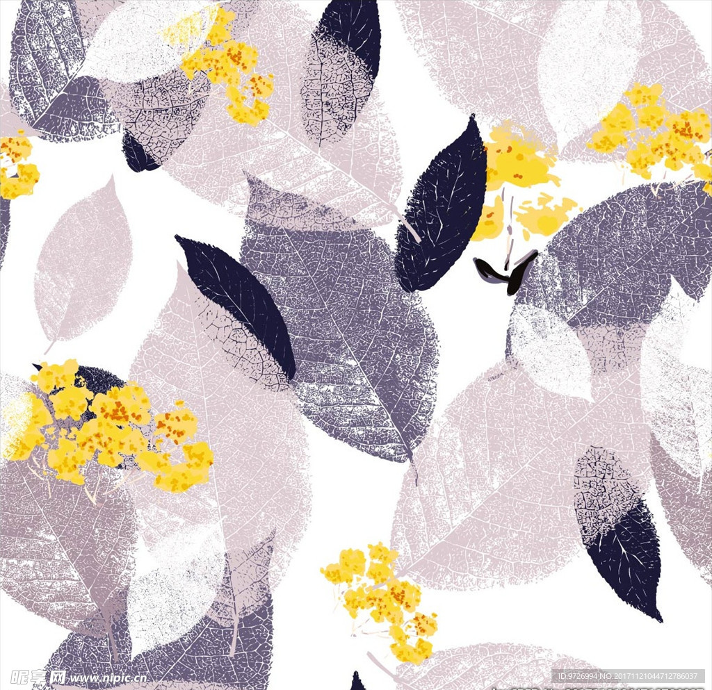 手绘树叶矢量图四方连续底纹