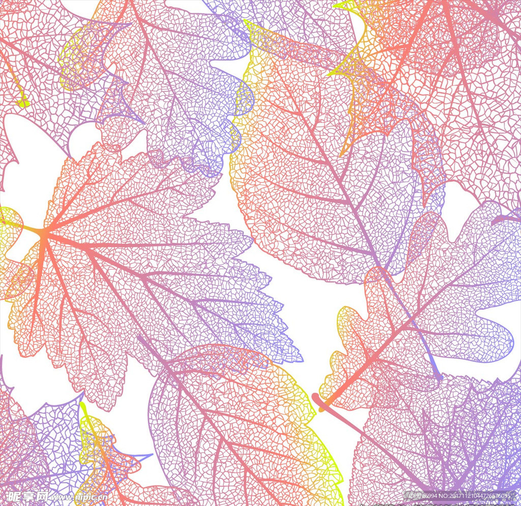 手绘树叶矢量图四方连续底纹