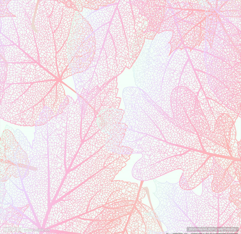 手绘树叶矢量图四方连续底纹