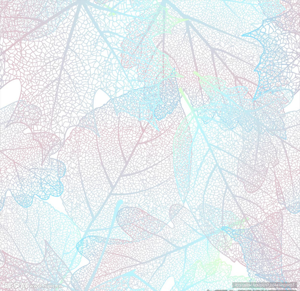 手绘树叶四方连续底纹
