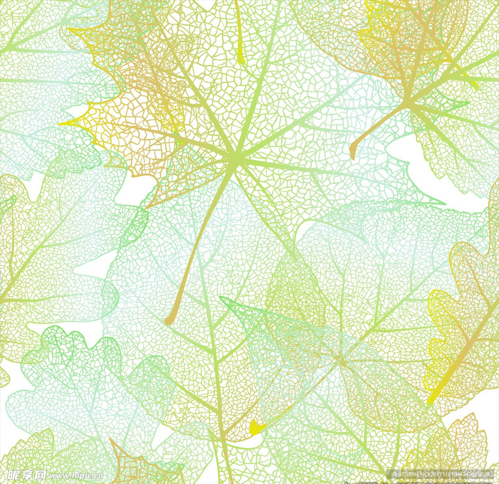 手绘树叶四方连续底纹
