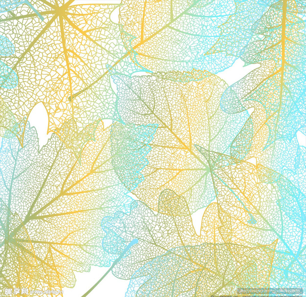 手绘树叶矢量图四方连续底纹