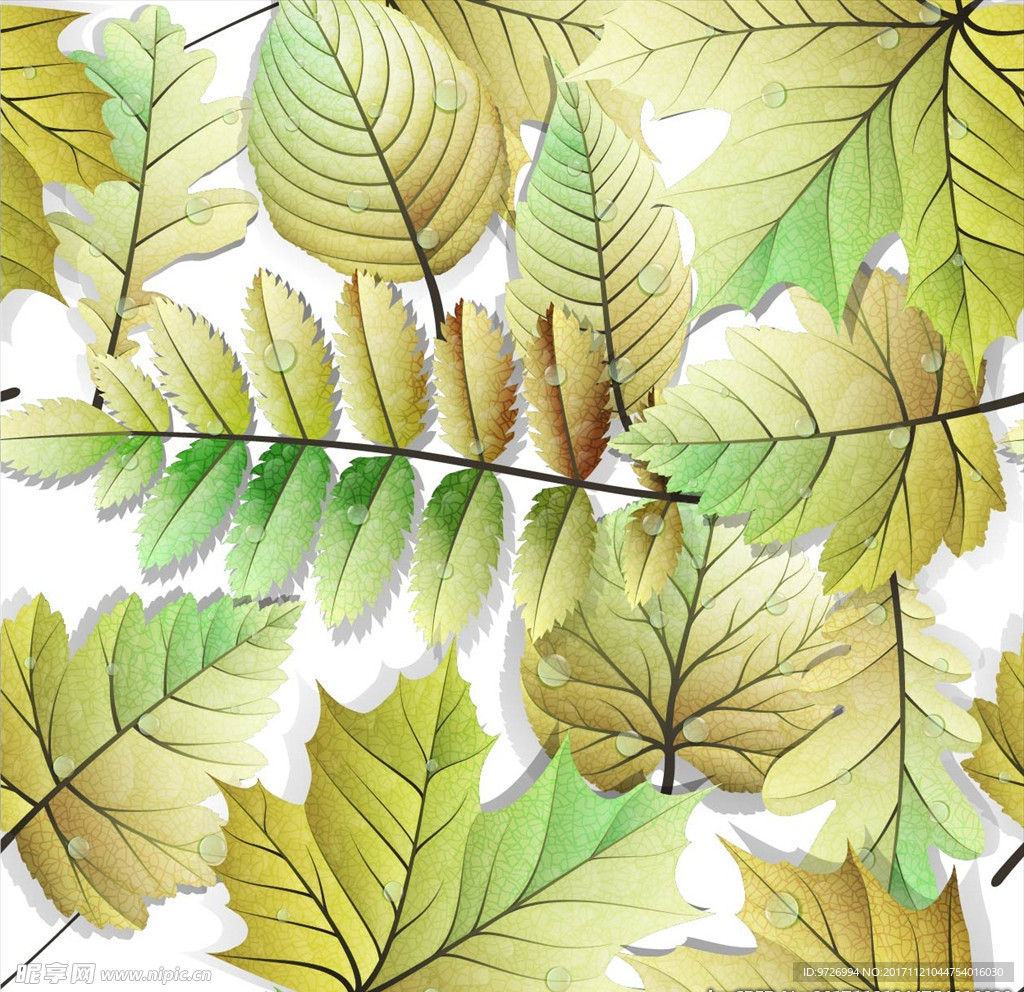 手绘树叶矢量图四方连续底纹