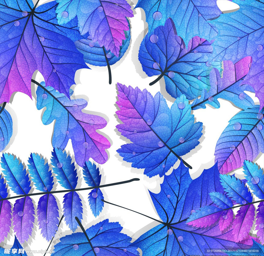 手绘树叶四方连续底纹