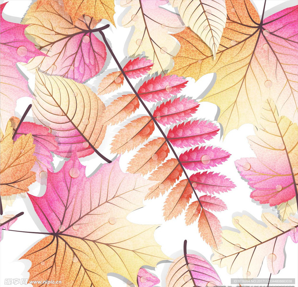 手绘树叶底纹四方连续矢量图