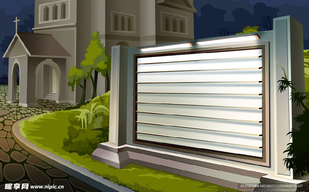 插画风格 户外灯箱 效果图