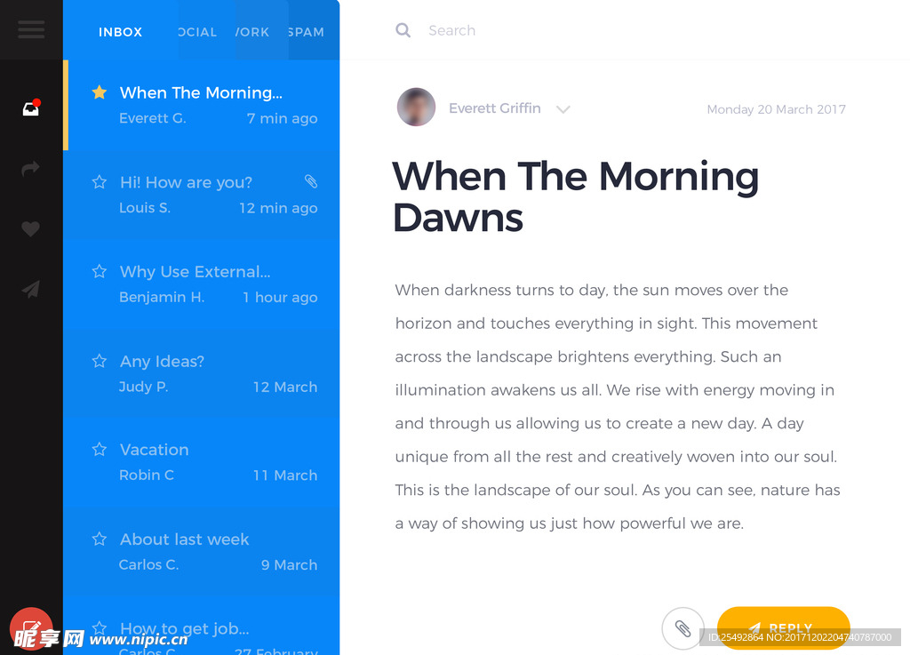 蓝色邮件类UI界面设计源文件
