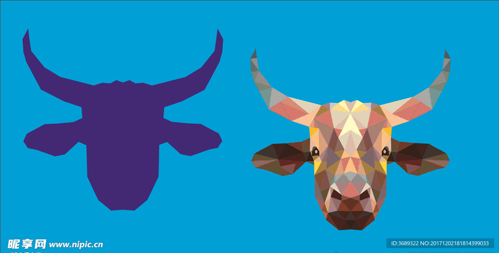 牛角 创意几何牛矢量图