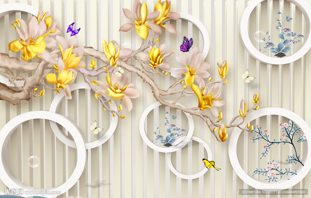 3D玉兰花影视墙