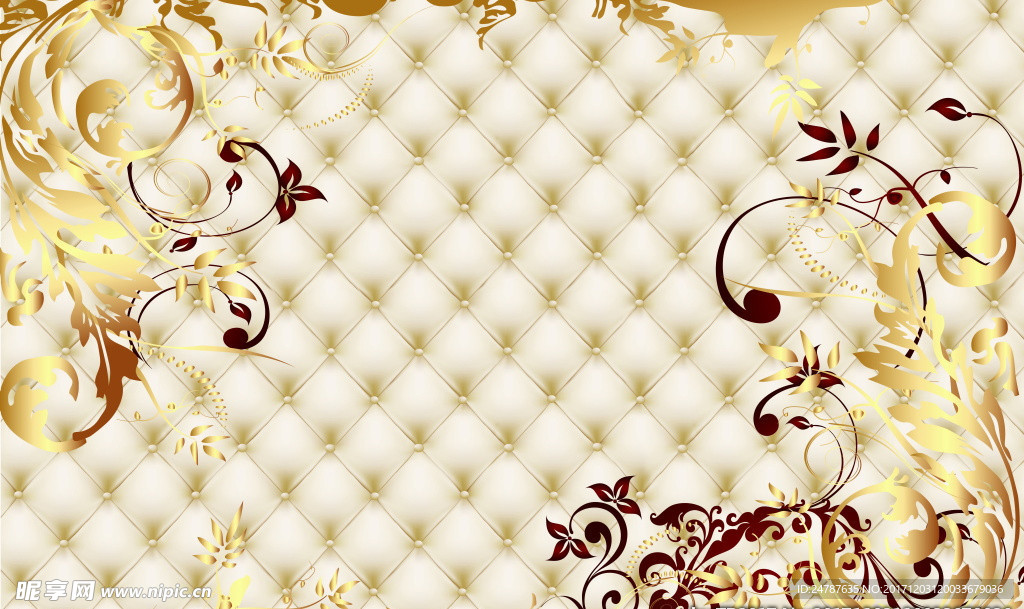 3d软包金色花纹背景