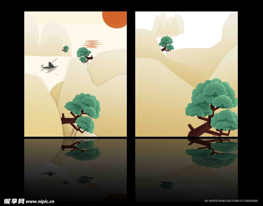 中国风扁平化无框画