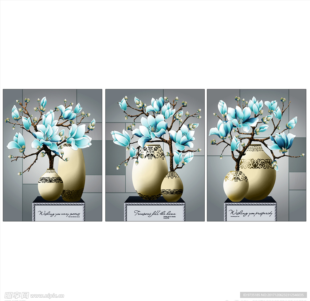 时尚玉兰花插花花瓶艺术无框画