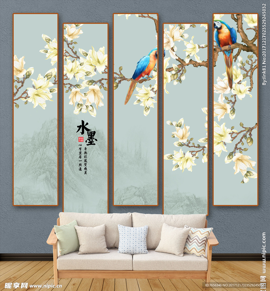 花鸟画 工笔画 工装背景墙