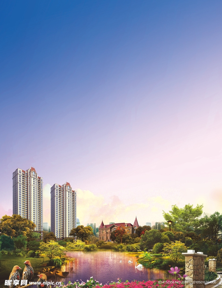 湖景园林分层效果图