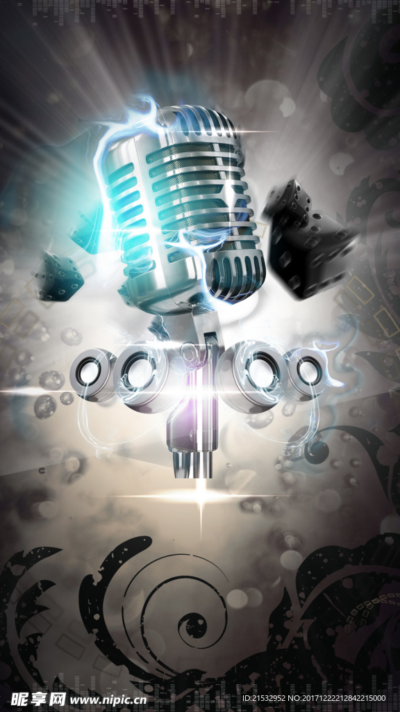 麦克风唱歌海报H5背景素材
