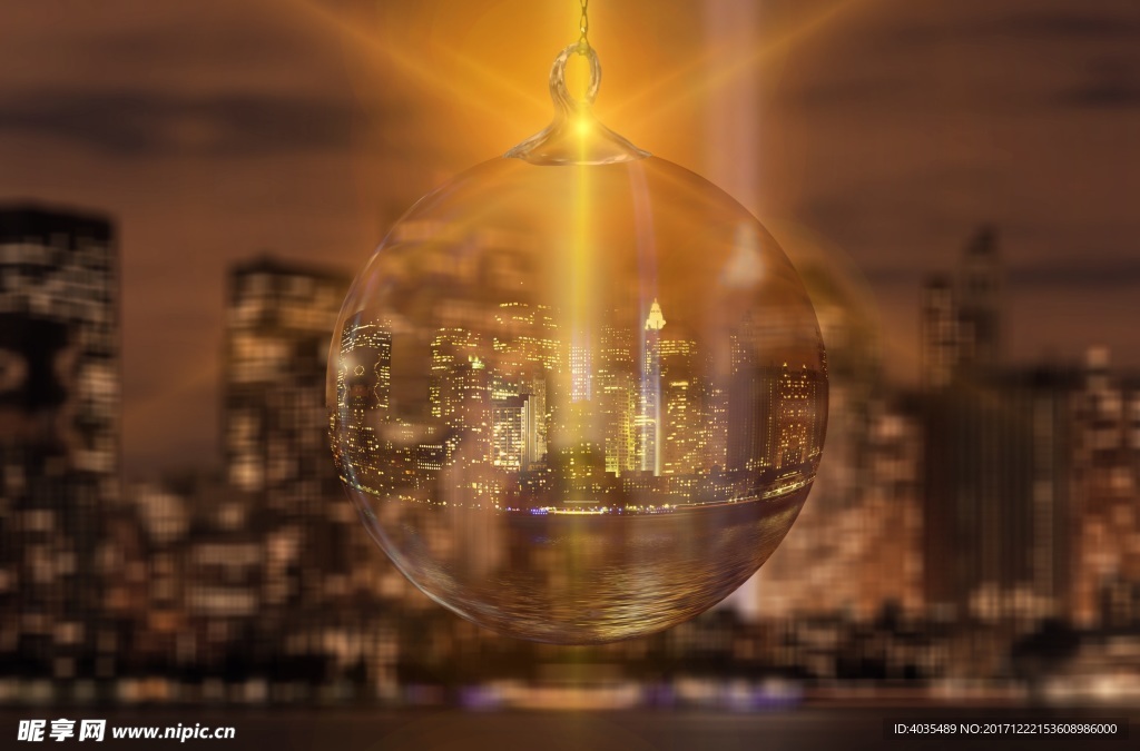 圣诞球装饰城市夜景