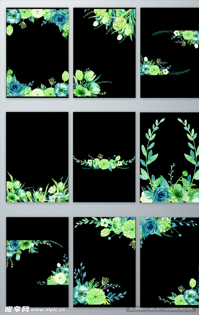 免抠花水粉水彩绿色花环png