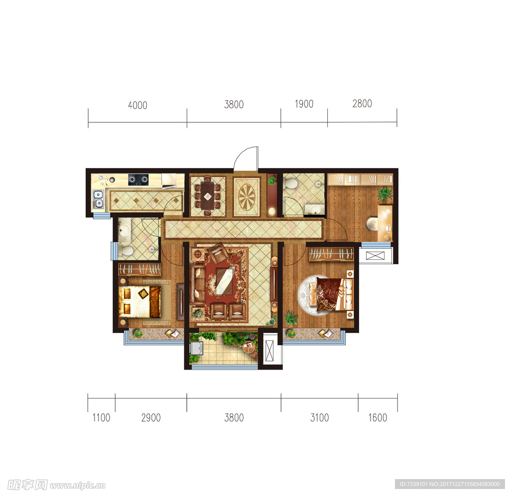 户型 别墅 渲染 填充 高端