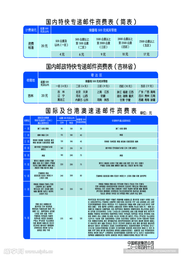 国内、国际及台港澳特快资费表