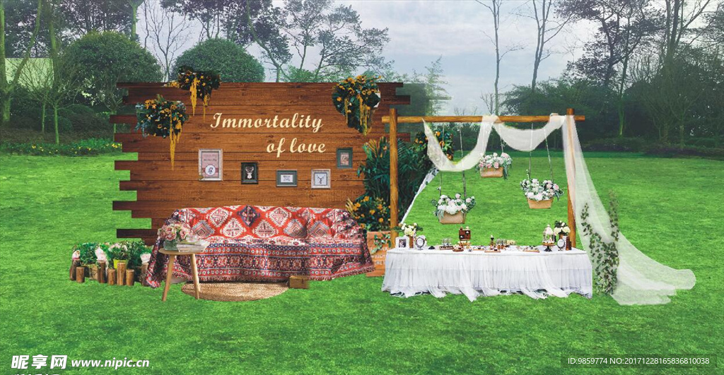 草坪婚礼合影签到区设计矢量