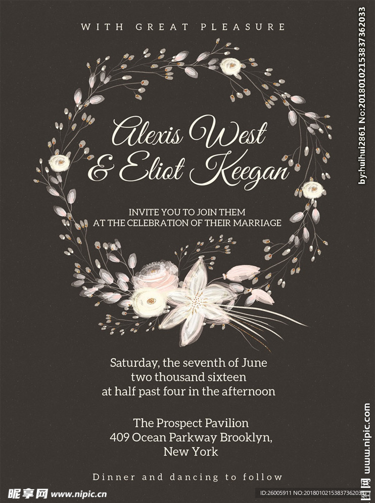 手绘鲜花花朵婚庆请柬婚礼海报