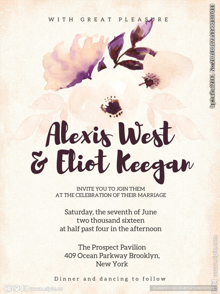 手绘鲜花花朵婚庆请柬婚礼海报