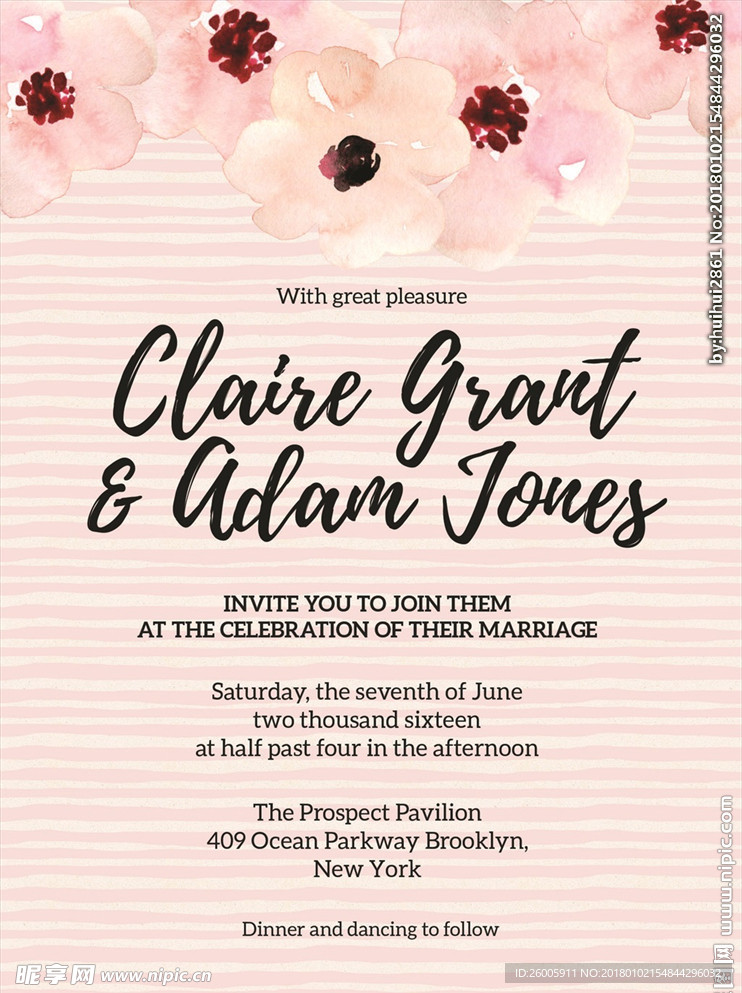 手绘鲜花花朵婚庆请柬婚礼海报